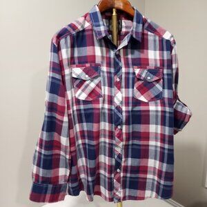 STRAIGHTFADED BURGUNDY|BLUE|WHITE PLAID LONG SLEEVE SHIRT MEN SIZE XL